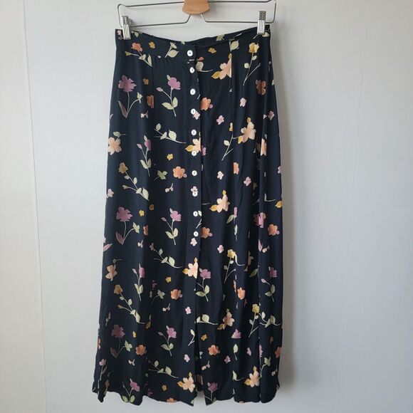 prairie rose womens floral Midi Skirt size 10 Cottage Flowy Button Front A-Line - Picture 1 of 7